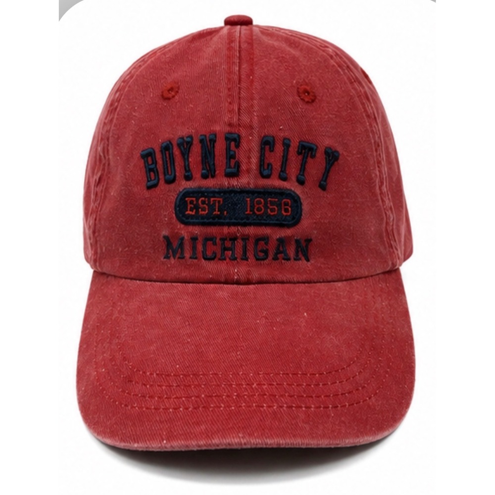 Boyne City Michigan‎ Hat EST 1856 Red Faded Adjustable Baseball Cap Embroidered